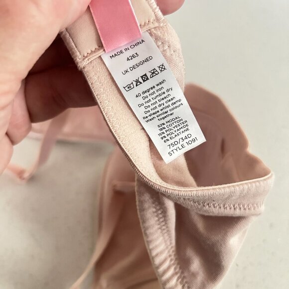 Royce Nude Blush Tshirt Sport Bra No Underwire Lined Size 34D Cotton Blend‎ - Picture 5 of 5